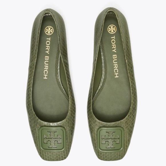 NIB Tory Burch Georgia Ballet Snake Embossed Leather Palm Leaf Green US 9 AUTHNT - Picture 2 of 16